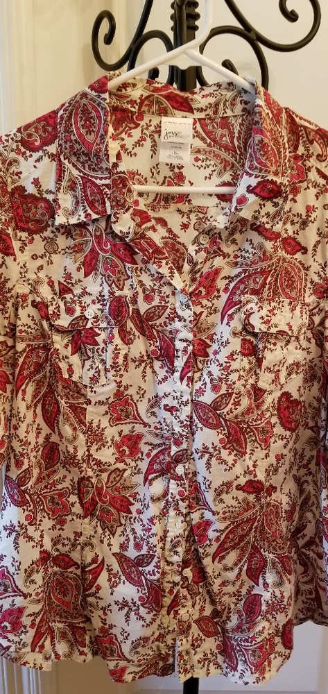 Multi-color, paisley, button down shirt.
